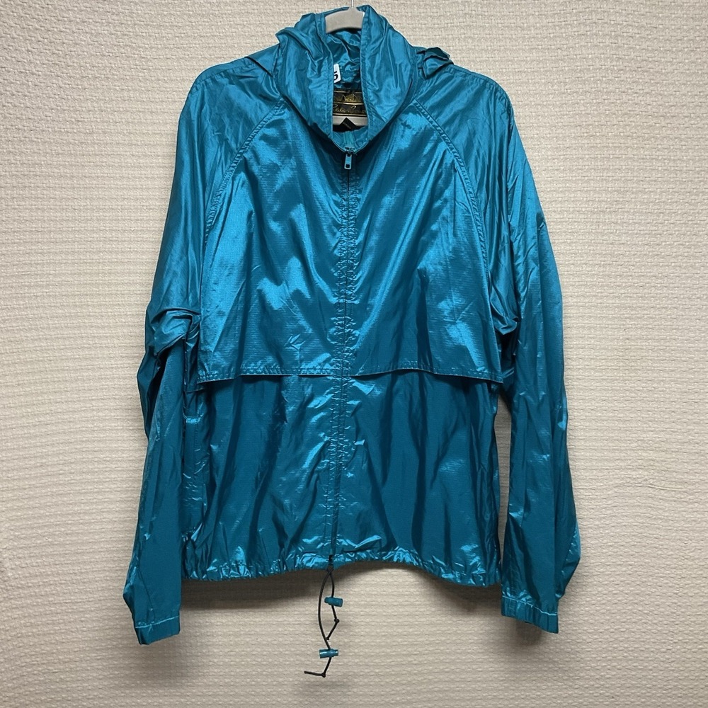 Vintage Eddie Bauer Men's Windbreaker Rain Jacket Large Metallic Blue Y2K